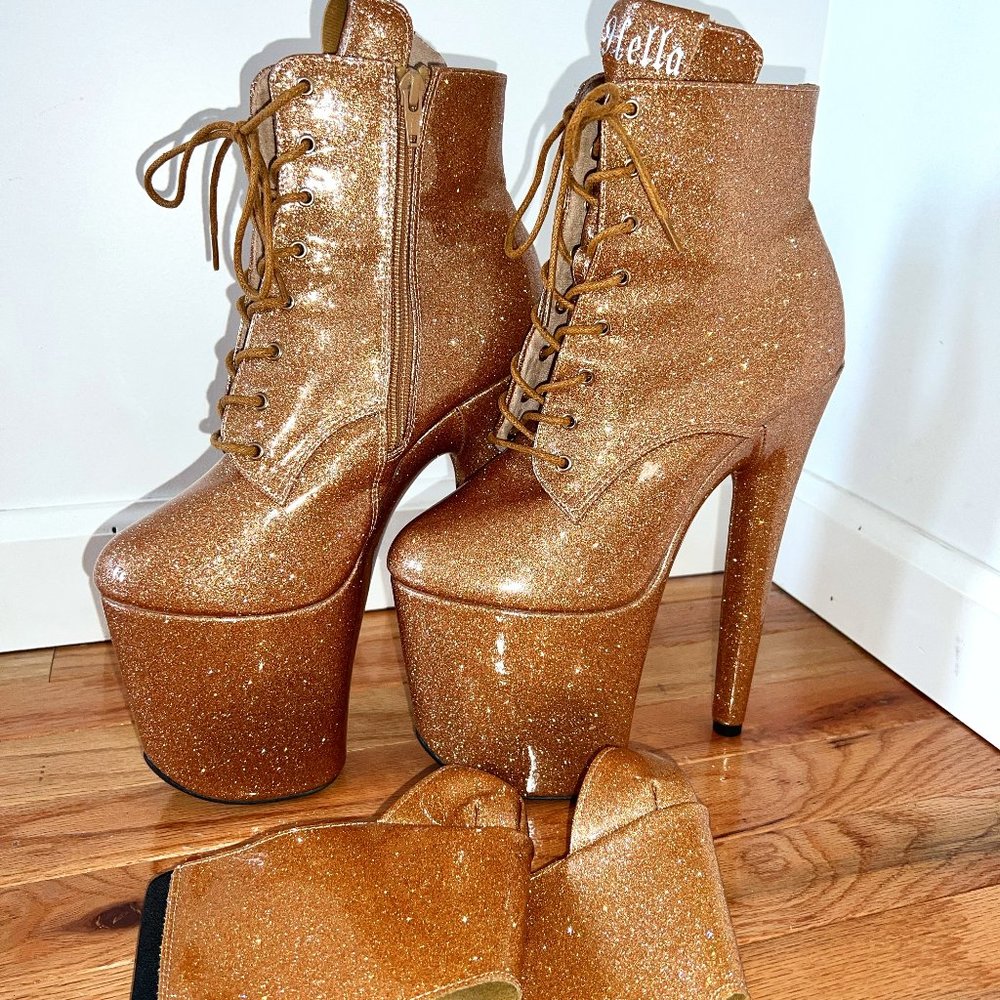 Club Hella Heels Gold Glitterati Boot - 8 INCH - size 8 - pole stripper style